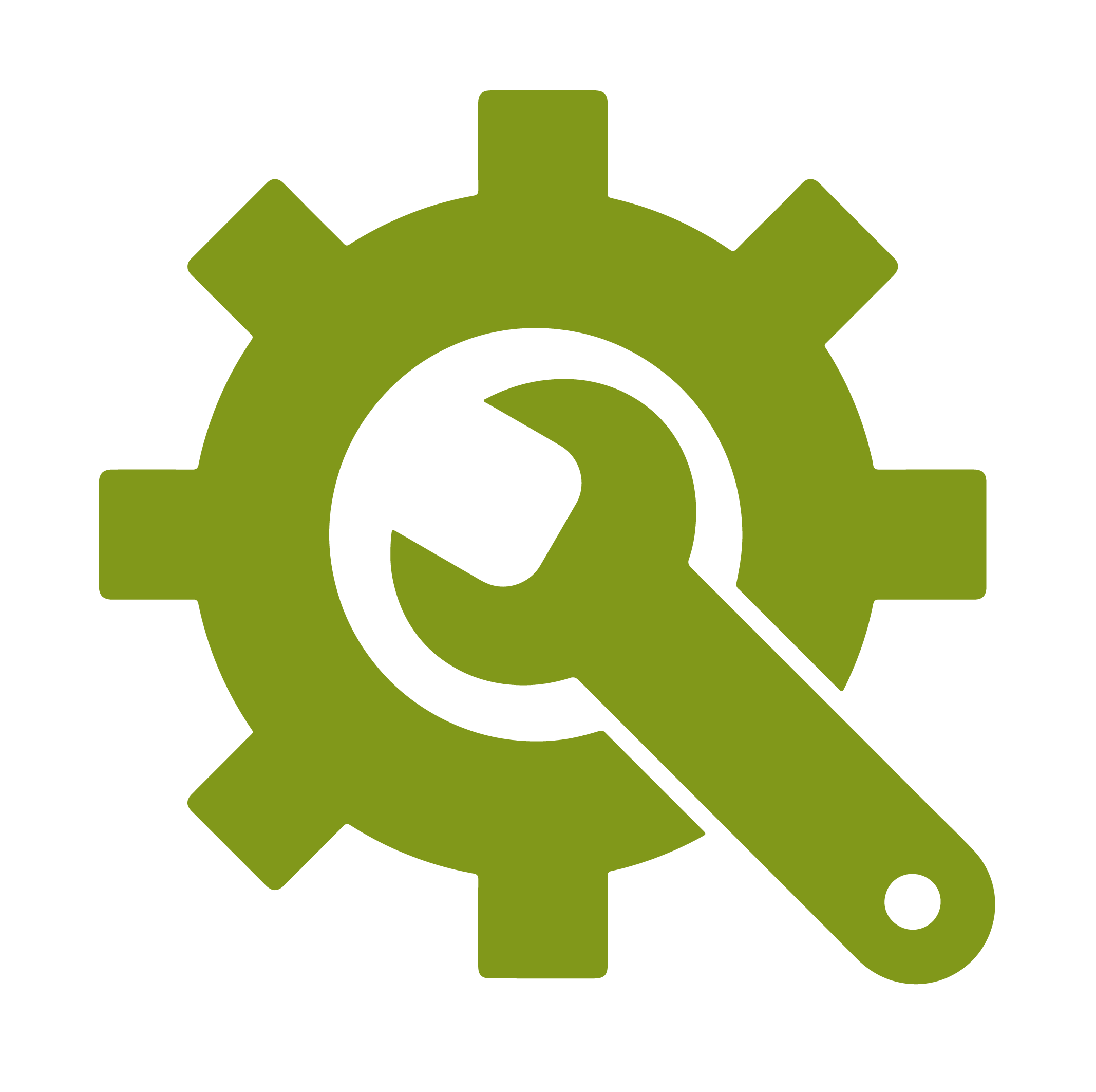 Advanced Manufacturing Icon featuring a wrench with a gear surrounding it. 