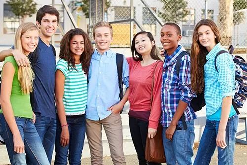 Group of high school students with packpacks